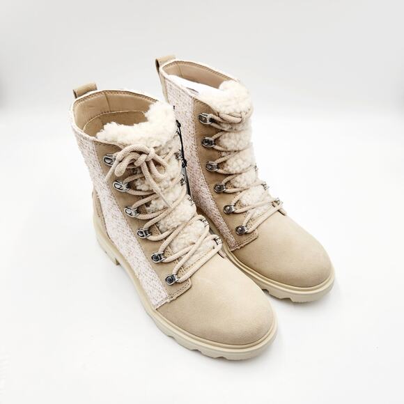 Sorel Women Beige Leather Lennox Lace Cozy Waterproof Biker Booties Size 9.5 - Picture 4 of 8